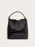 Crocodile Embossed Top Handle Bucket Bag