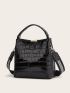 Crocodile Embossed Top Handle Bucket Bag