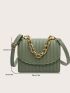 Mini Striped Embossed Chain Decor Flap Square Bag