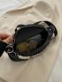 Litchi Embossed Chain & Faux Pearl Decor Saddle Bag