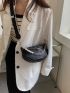 Litchi Embossed Chain & Faux Pearl Decor Saddle Bag