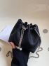 Mini Litchi Embossed Drawstring Design Chain Bucket Bag