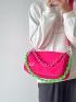 Neon Pink Chain Decor Baguette Bag