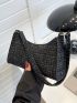 Plaid Pattern Baguette Bag Small Black