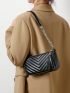 Chain & Tassel Decor Chevron Quilted Baguette Bag
