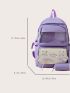 5pcs Colorblock Letter & Lace Up Decor Backpack Set