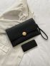 Mini Envelope Bag Black Snap Button Flap PU