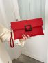 Neon Red Minimalist Flap Clutch Bag