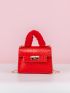 Mini Neon Red Crocodile Embossed Flap Chain Square Bag