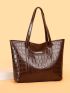 Metal Letter Decor Crocodile Embossed Shoulder Tote Bag
