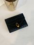 Crocodile Embossed Small Wallet Metal Decor Tri-Fold For Daily