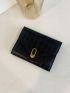 Crocodile Embossed Small Wallet Metal Decor Tri-Fold For Daily