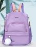 Letter Patch Detail Functional Backpack With Pom Pom Charm