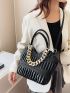 Ruched Detail Chain Decor Shoulder Tote Bag