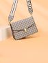 Geometric Pattern Studded Decor Push Lock Flap Square Bag