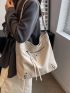 Studded Decor Zipper Front Hobo Bag