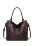 Litchi Embossed Studded Decor Shoulder Tote Bag, Mothers Day Gift For Mom