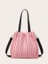 Tassel Decor Drawstring Pleated Bucket Bag