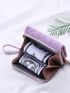 Stitch Detail Faux Pearl Decor Fold Over Small Wallet