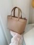 Litchi Embossed Button Decor Double Handle Square Bag