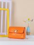 Neon Orange Snakeskin Embossed Flap Chain Square Bag