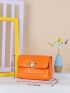 Neon Orange Snakeskin Embossed Flap Chain Square Bag