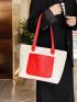 Neon Red Colorblock Letter Detail Shoulder Tote Bag