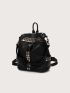Studded Decor Litchi Embossed Functional Backpack