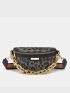 Leopard Pattern Chain Decor Fanny Pack Leopard Pattern Waist Bag, Geometric Pattern Fanny Pack, Fashion Zipper Chest Bag