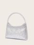 Satin Rhinestone Decor Hobo Bag