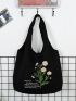 Flower & Letter Print Canvas Shopper Bag