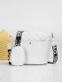 Geometric Quilted Square Bag With Small Pouch