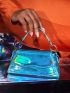 Mini Holographic Top Handle Flap Baguette Bag