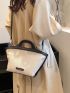 Contrast Binding Letter Patch Decor Canvas Top Handle Bag