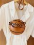 Mini Ball Shaped Satchel Bag Basketball Shaped Crossbody Bag, Trendy Y2K Chain Shoulder Bag, Pu Top Handle Circle Purse