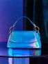 Mini Holographic Top Handle Flap Baguette Bag