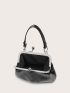 Crocodile Embossed Chain Decor Kiss Lock Satchel Bag