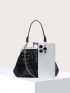 Crocodile Embossed Chain Decor Kiss Lock Satchel Bag