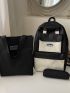 4pcs Two Tone Letter Patch Detail Backpack Set