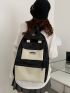 4pcs Two Tone Letter Patch Detail Backpack Set