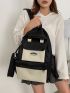 4pcs Two Tone Letter Patch Detail Backpack Set