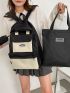 4pcs Two Tone Letter Patch Detail Backpack Set
