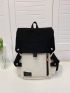 Two Tone Letter Patch Decor Flap Backpack