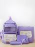 5pcs Colorblock Letter & Lace Up Decor Backpack Set