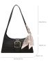 Twilly Scarf & Buckle Decor Crocodile Embossed Baguette Bag