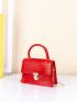 Mini Neon Red Crocodile Embossed Push Lock Square Bag