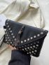 Litchi Embossed Tassel & Studded Decor Flap Square Bag