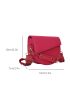 Mini Neon-pink Crocodile Embossed Letter Graphic Flap Saddle Bag