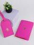 Neon Pink Plane & Letter Graphic Passport Case With Luggage Tag