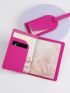 Neon Pink Plane & Letter Graphic Passport Case With Luggage Tag